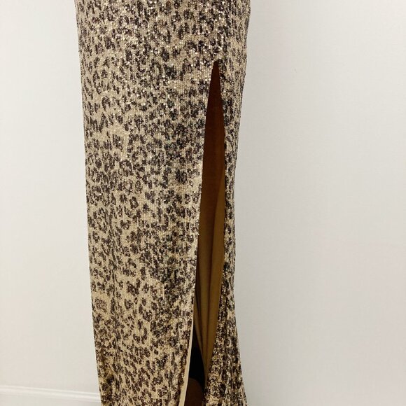 NWT La Femme Leopard Print Sequin Prom Dress Size 8 Criss Cross High Neck 28672 - Picture 5 of 13